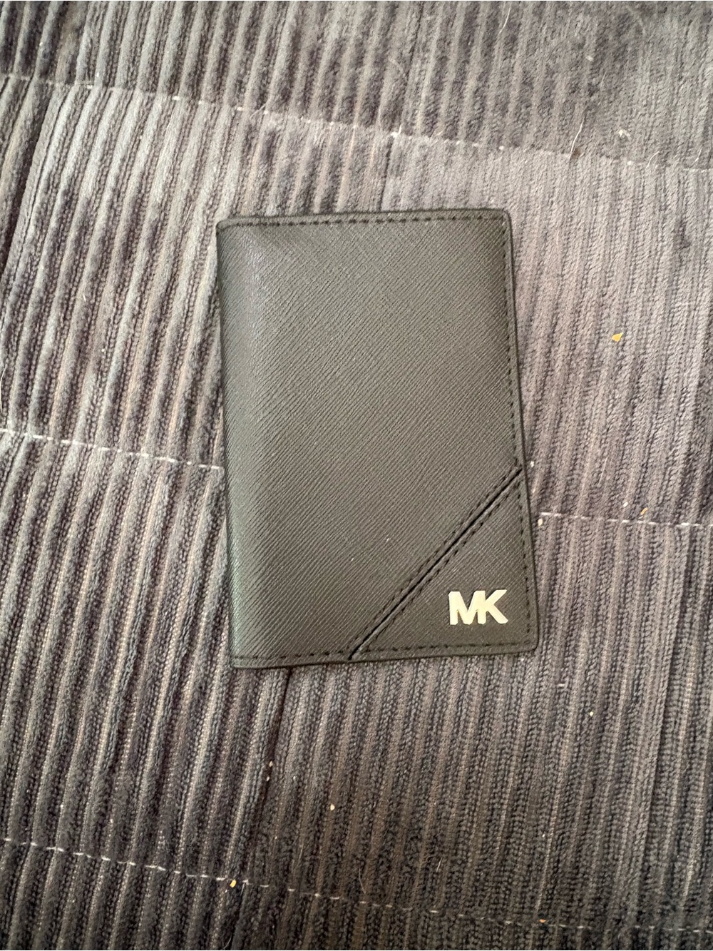 Michael Kors Black Leather Card Holder with Gold MK Accent